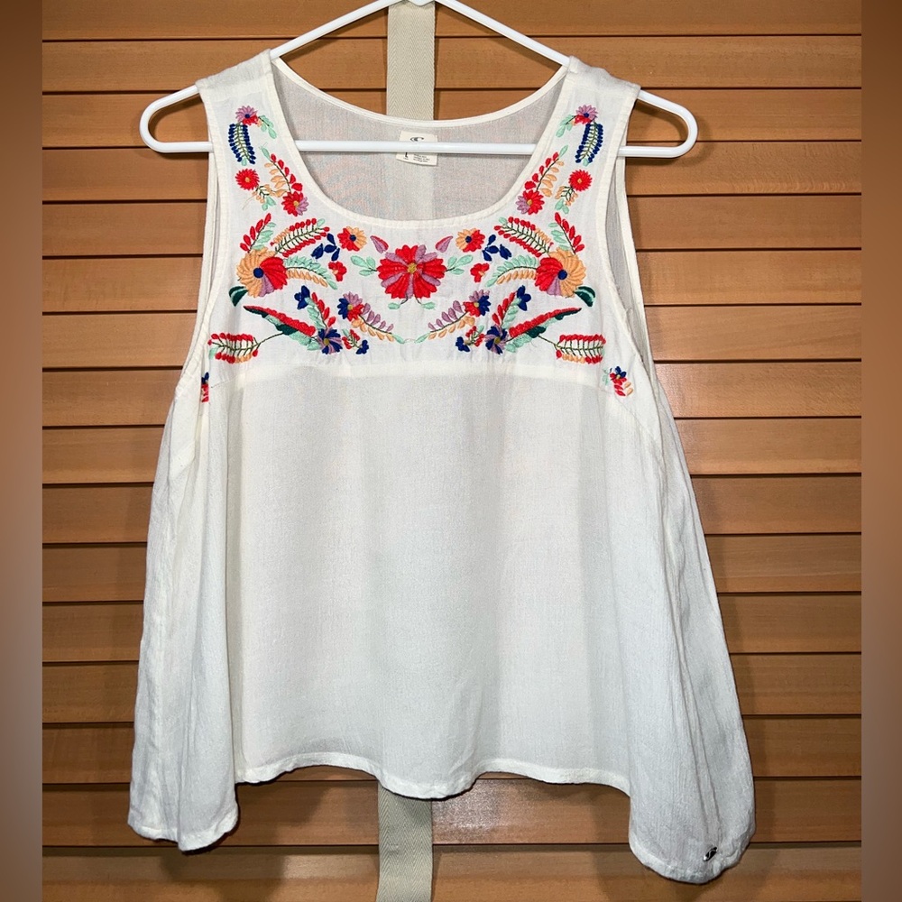 O’Neill Floral Embroidered Beach Tank Top Boho Women’s size Large
